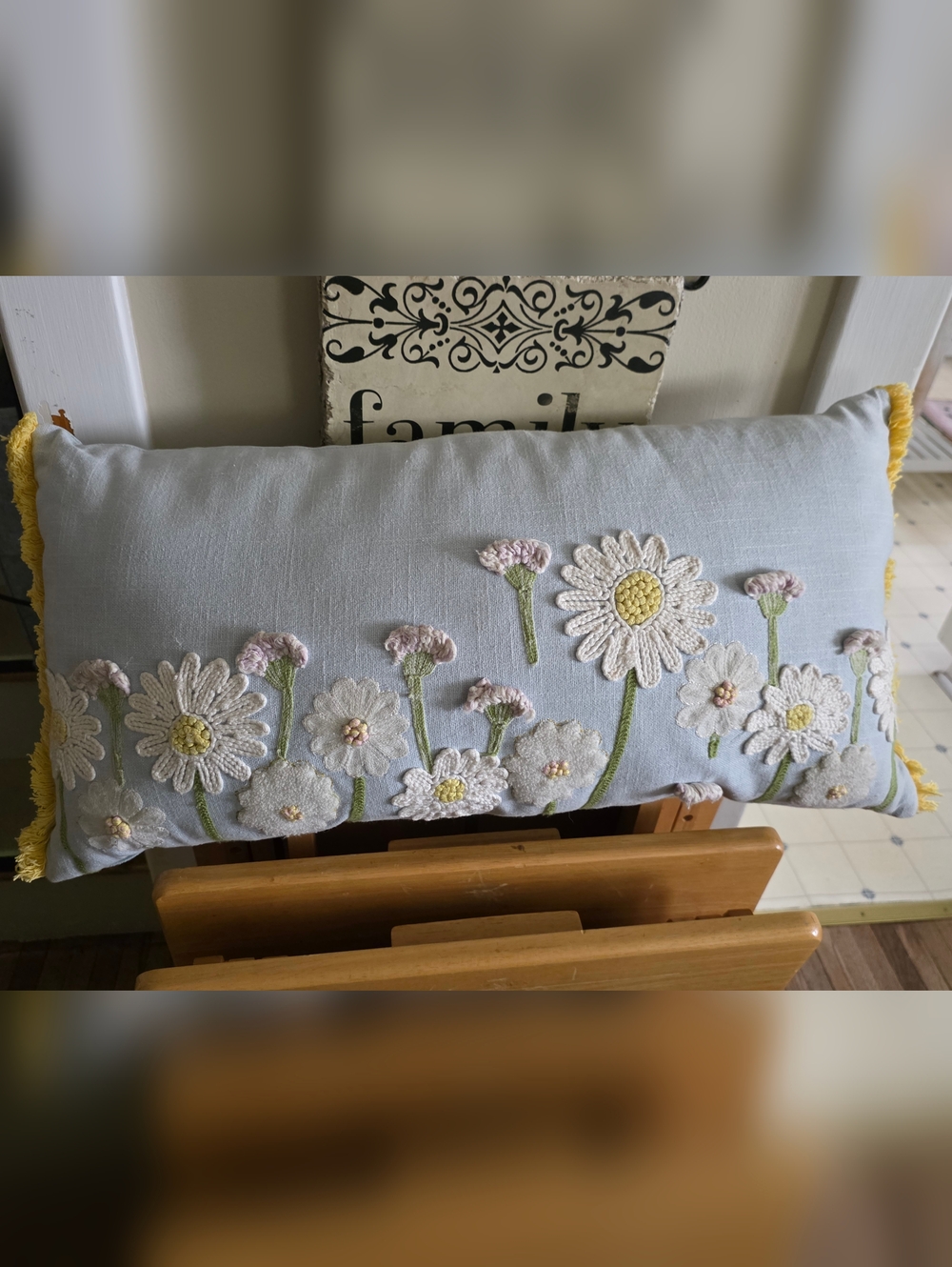 T.J.Maxx Light Blue Floral Embroidered Decorative Pillow - Picture 2 of 14